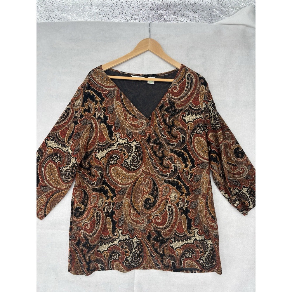 Vtg Laura Ashley Metallic Paisley Top Women 2X V-Neck Party Holiday Whimsigoth